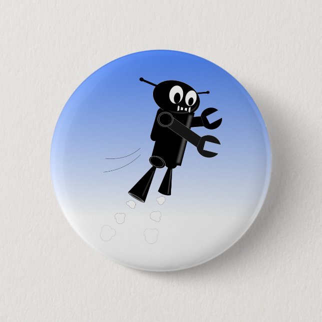 Black Flying Robot Blue Sky Background 2 Inch Round Button (Front)