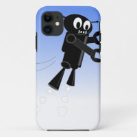 Black Flying Robot Blue Sky Background