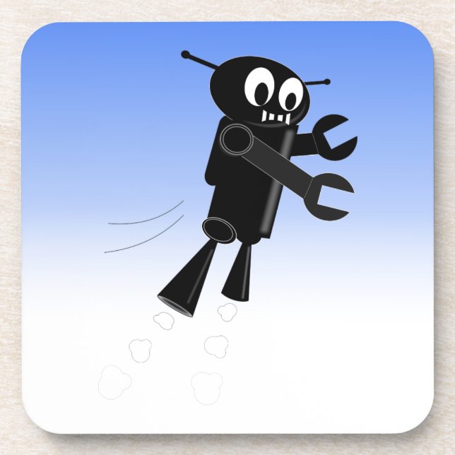 Black Flying Robot Blue Sky Background Coaster (Front)
