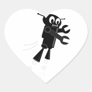 Black Flying Robot Heart Sticker