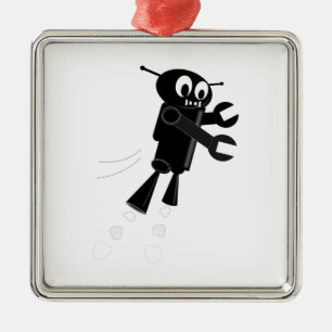 Black Flying Robot Metal Ornament