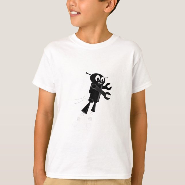 Black Flying Robot T-Shirt (Front)