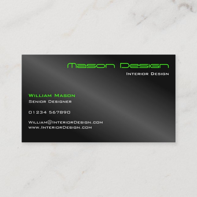 Black Foil and Green Minimalistic Business Card (Front)