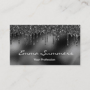 Black Foil Glitter Drips Metal Customize Elegant Business Card