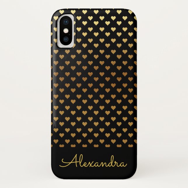 Black Foil Heart Pattern and Custom Name Case-Mate iPhone Case (Back)