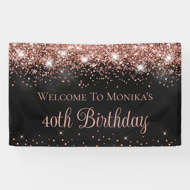 Black Foil Rose Gold Glitter 40th Birthday Welcome Banner (Horizontal)