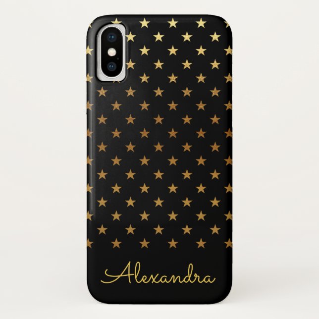 Black Foil Stars Pattern and Custom Name Case-Mate iPhone Case (Back)