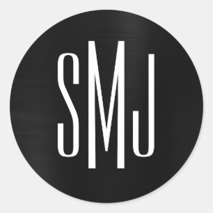 Black Foil Three Letter Monogram Classic Round Sticker