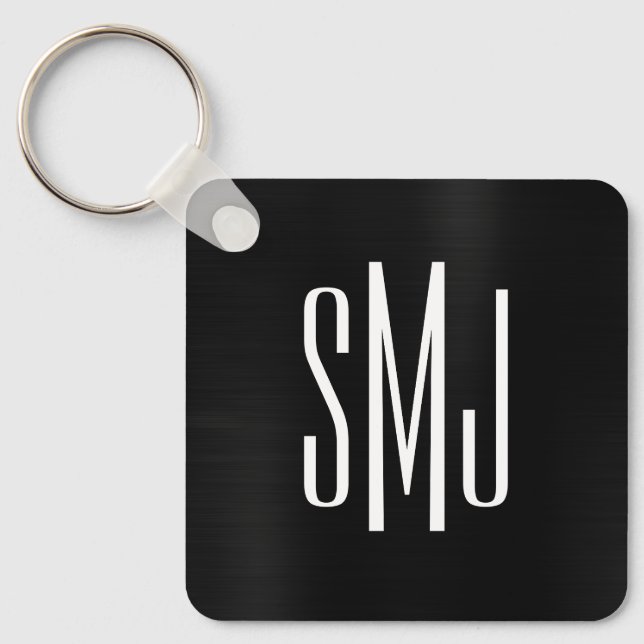 Black Foil Three Letter Monogram Keychain (Front)