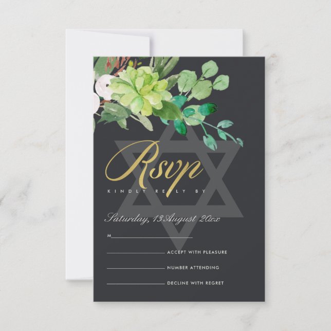 BLACK FOLIAGE WREATH STAR BAR BAT MITZVAH RSVP (Front)