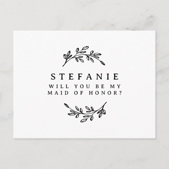 Black Foliage Wreath Will You Be My Maid of Honour Postcard (Front)