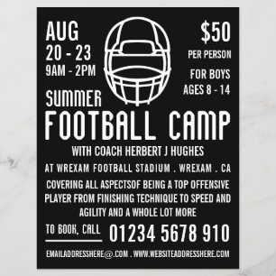 Black Football Helmet, Football Camp Advertising  Flyer