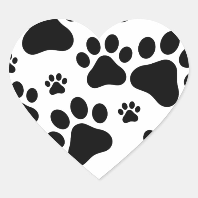 Black Footprint dogs Heart Sticker (Front)