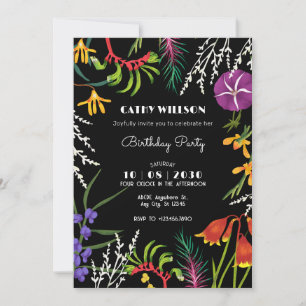 Black foral tropical Nature  Invitation