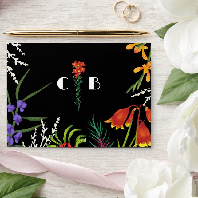 Black foral tropical Nature wedding  Envelope (Wedding)