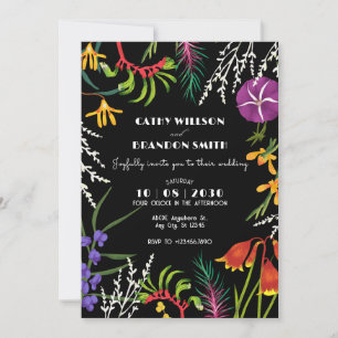 Black foral tropical Nature wedding  Invitation
