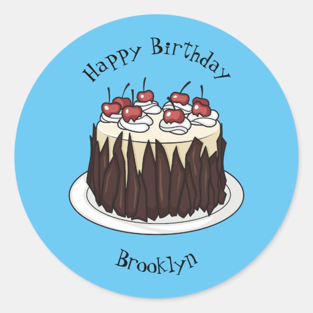 Black Forest cake cartoon illustration Classic Round Sticker (Front)