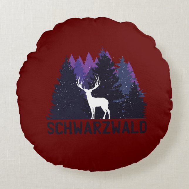Black Forest Deer Round Pillow (Front)