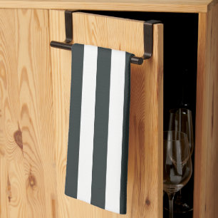 Black Forest Green and White Stripes Kitchen Towel