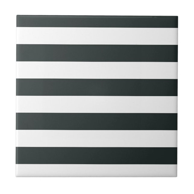 Black Forest Green and White Stripes Tile (Front)