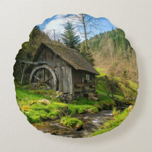 Black Forest Grist Mill Germany Round Pillow