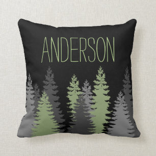Black Forest Woods Pine Tree Custom Name Throw Pillow