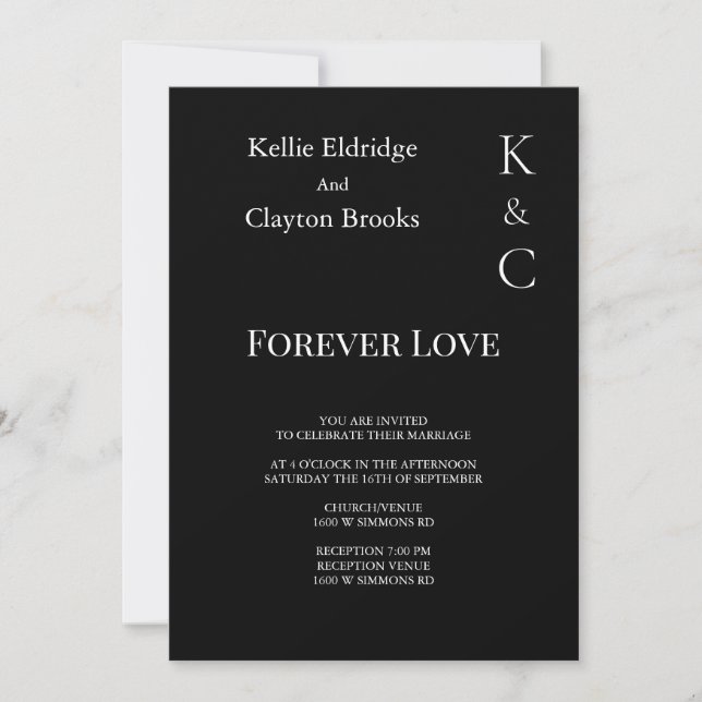 Black Forever Love Faire-part de mariage (Devant)