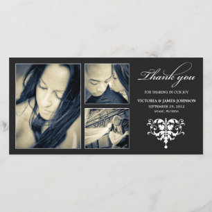 BLACK FORMAL COLLAGE WEDDING THANK YOU CARD