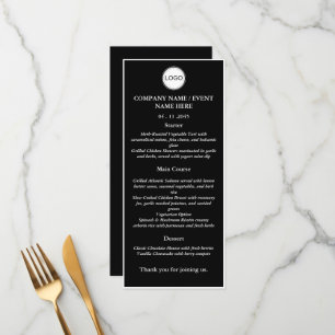 Black Formal Dinners or Corporate Events Menu Card