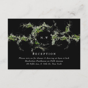 Black Formal Eucalyptus Wreath Monogram Wedding Enclosure Card