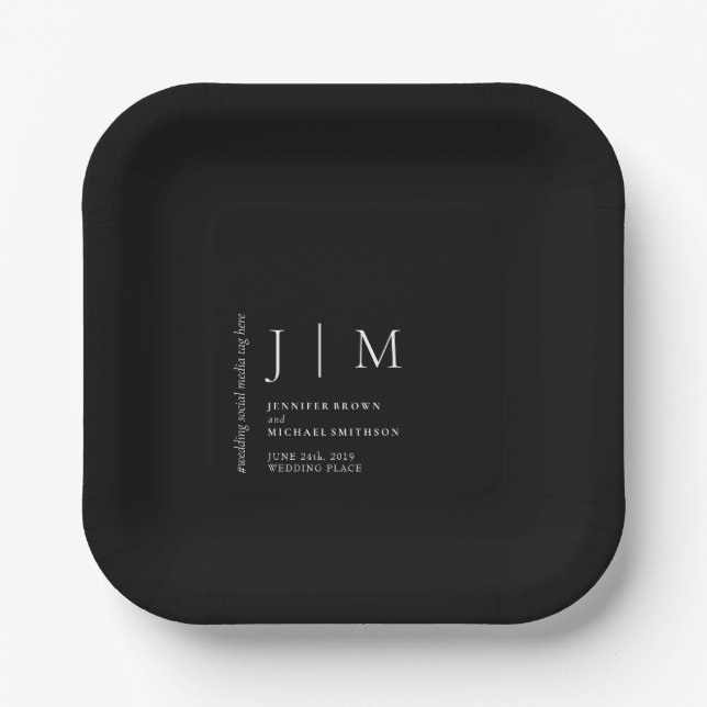 Black Formal Event Theme Wedding Paper Plate (Front)
