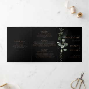 Black Formal Minimal Trifold Wedding Program