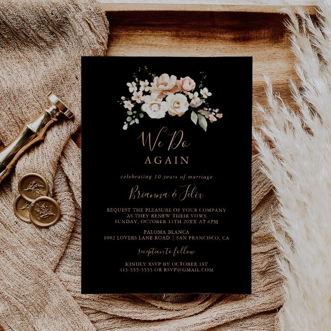 Black Formal Royal Floral We Do Again Vow Renewal Invitation (Creator Uploaded)