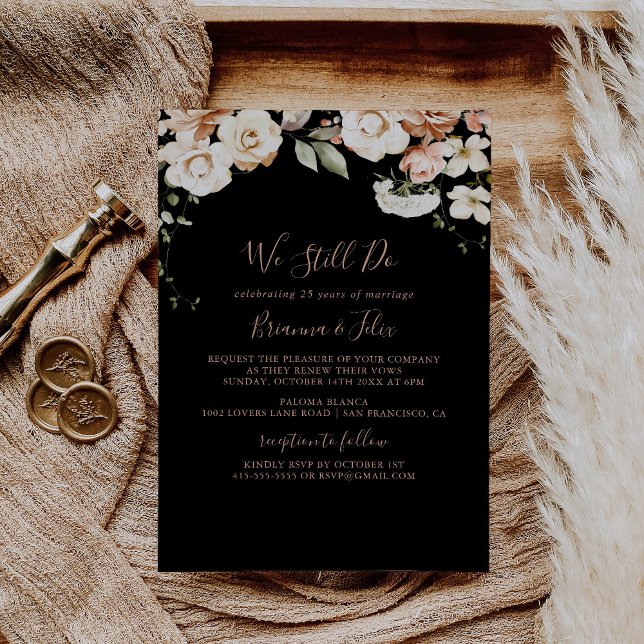 Black Formal Royal Floral We Still Do Vow Renewal Invitation (Creator Uploaded)