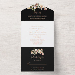 Black Formal Royal Floral Wedding     All In One Invitation