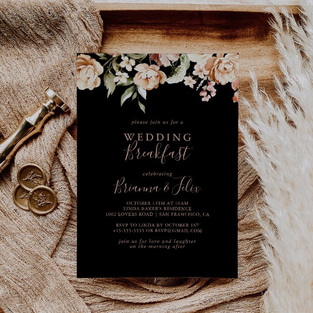 Black Formal Royal Floral Wedding Breakfast Invitation (Creator Uploaded)