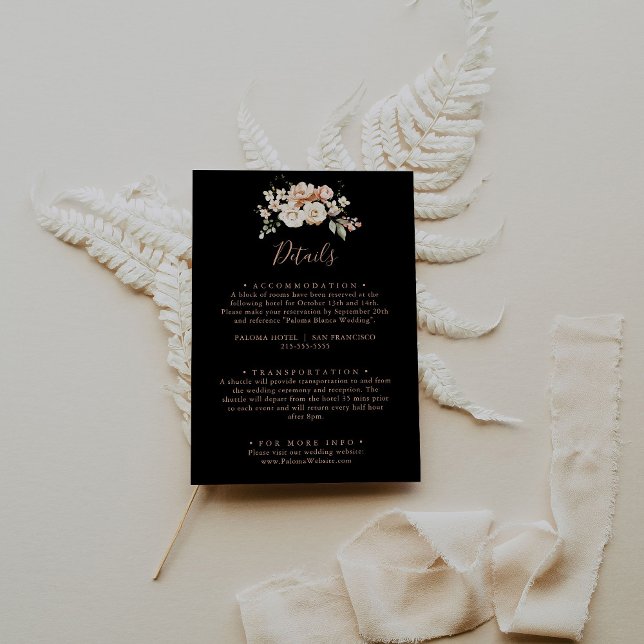 Black Formal Royal Floral Wedding Details Enclosure Card (Creator Uploaded)
