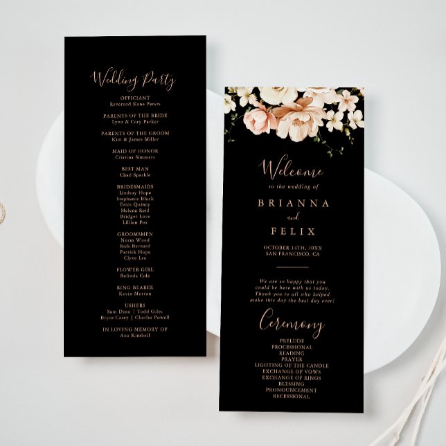 Black Formal Royal Floral Wedding Programme (Créateur téléchargé)
