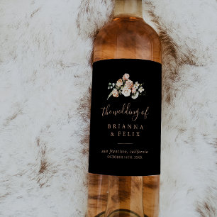Black Formal Royal Floral Wedding Wine Labels