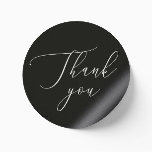 Black Formal Wedding Thank You   Elegant Script Classic Round Sticker