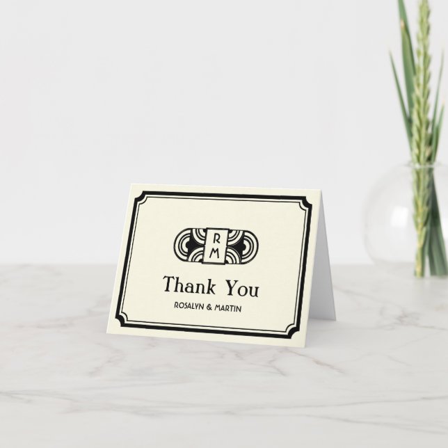 Black frame art deco retro monogram thank you (Front)