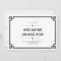 Black Frame Art Deco White Save the Date Card