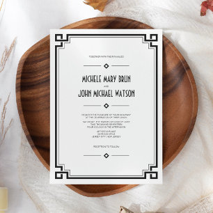 Black Frame Art Deco White Wedding Invitation