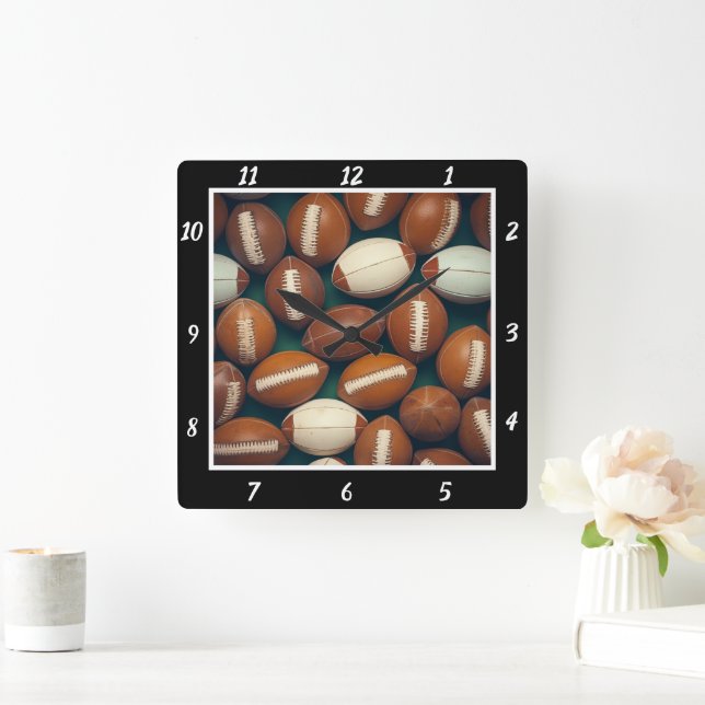 Black Frame Football Pattern Square Wall Clock (Home)