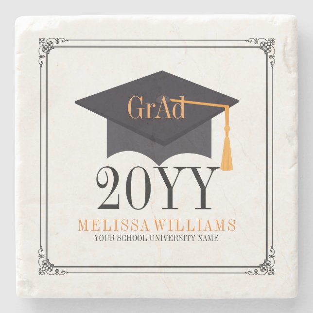 Black Frame & Hat Graduation 2016 Stone Coaster (Front)