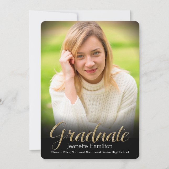 Black Frame Vignette Photo Faire-part de graduatio (Devant)