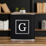 Black Framed Monogram Hip Flask<br><div class="desc">Modern and trendy monogram initial.</div>