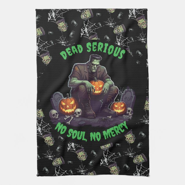 🖤 Black Frankenstein Doormat 💀🚪 Kitchen Towel (Vertical)
