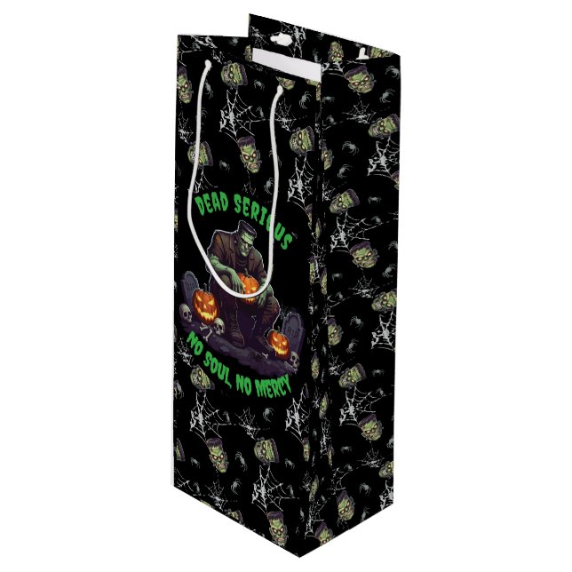 🖤 Black Frankenstein Halloween Gift Bag 💀🎃 (Front Angled)