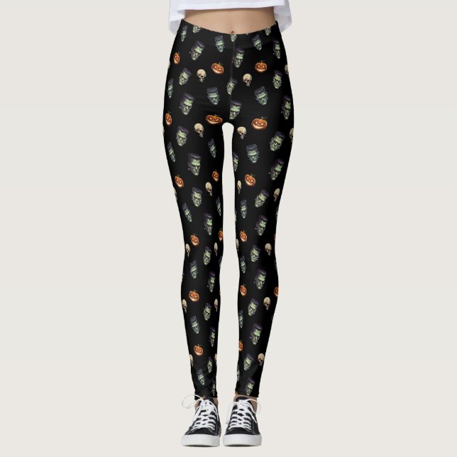 🖤 Black Frankenstein Halloween Leggings 🎃 💀 (Devant)